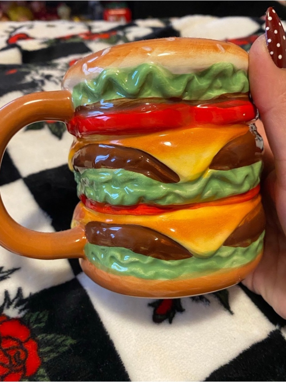 Source Unknown Novelty Cheeseburger Ceramic Mug - Brown/Green/Red/Yellow